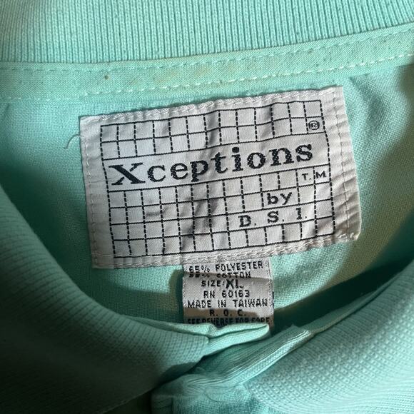 Vintage Xceptions by DSI Shirt Mens XL Teal Green Short Sleeve Polo 80s Taiwan - Picture 2 of 11